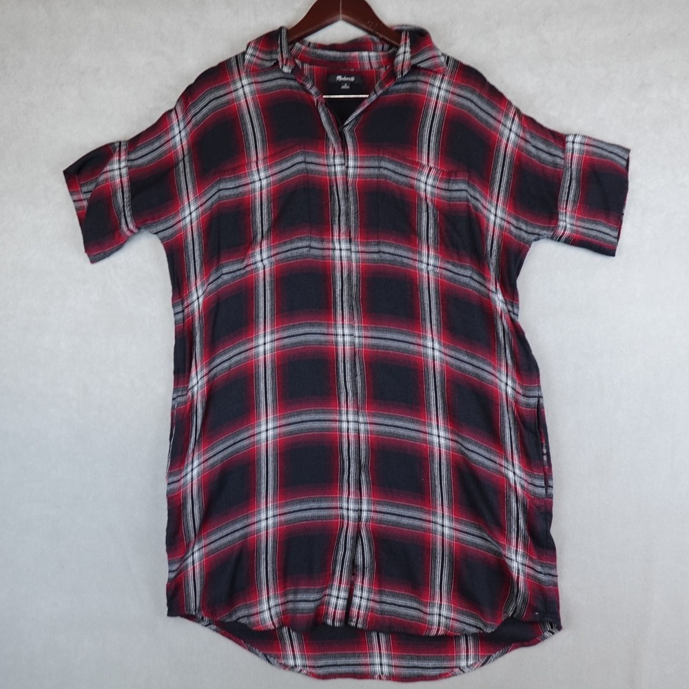 Madewell Courier Shirt Dress Rollins Plaid Size MediumPockets Collar G8409